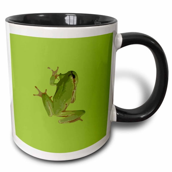 3drose, Cute Climbing Green Tree Frog Vector Art, 15oz Two-tone Black Mug