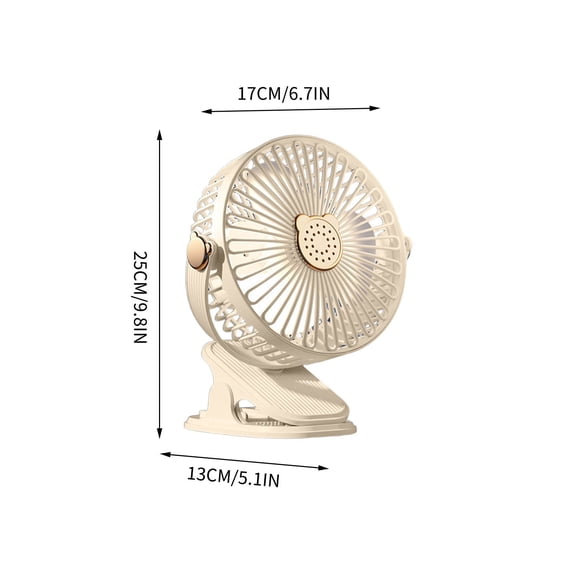 Cute Clip-On Plug-In Fan - USB Powered 3 Speed Mini Fan with Bear Ear Design, 360° Adjustable Clip Fan for Desk & Office