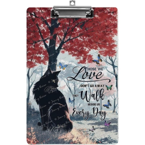 Cute Clipboard Wood Hardboard Lightweight, A4 Size Writing Pad with Retractable Key Hole for Hanging - Black Cat Wooden Clipboard, Those We Love Don't Go Away Writing Board 12.5"x9"