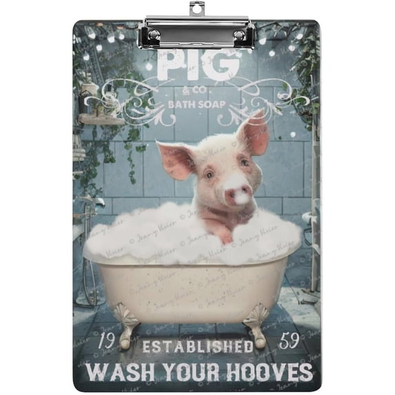 Cute Clipboards, Wood Clipboard, Decorative Wooden Clip Board with Low Profile for Office, School,Standard A4 Letter Size 12.5"x 9" with Pig, Wash Your Hooves, Funny Clipboard