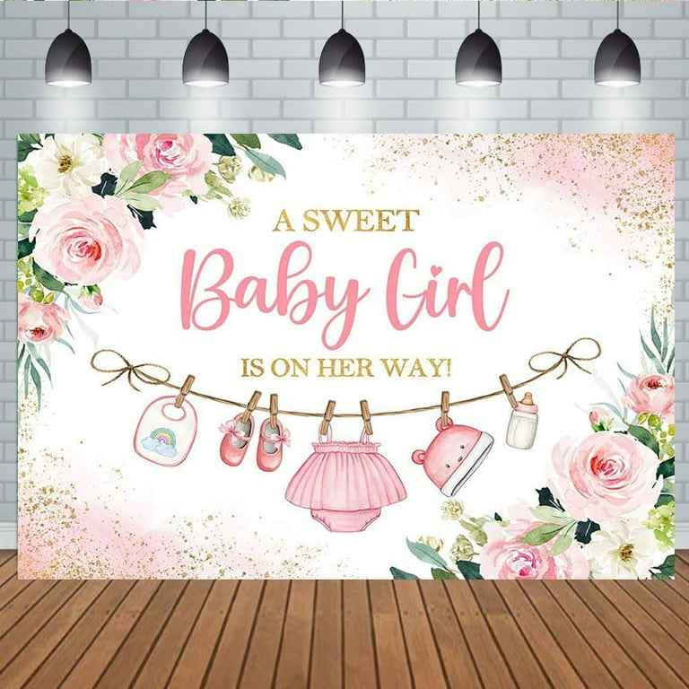 Cute Clothes Baby Shower Backdrop for Girls a Sweet Baby Girl is