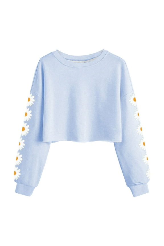 Hoodies For Girls Girls Long Sleeve Kids Crop Tops Girls Long Sleeve Tee Shirts Cute Daisy Pinted Fashion Sweatshirt Pullover Top Sky Blue 12-13 Years