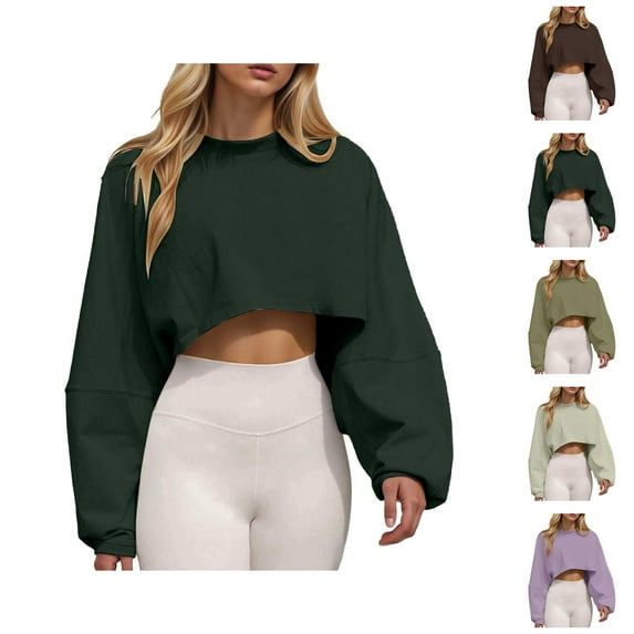 Cute Clothes Women's Solid Color Sweatshirt Women's Solid Color Crew Neck Sweatshirt Long Sleeve Sports Bottoming T Shirt Knitted Sweater Long Sleeve Top
