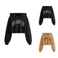 thumbnail image 1 of Cute Clothes Women's Solid Sweatshirt Women Fashion Letter Print Hooded Sweatshirt Button Split Hem Long Sleeve Hoodie Crop Top, 1 of 7