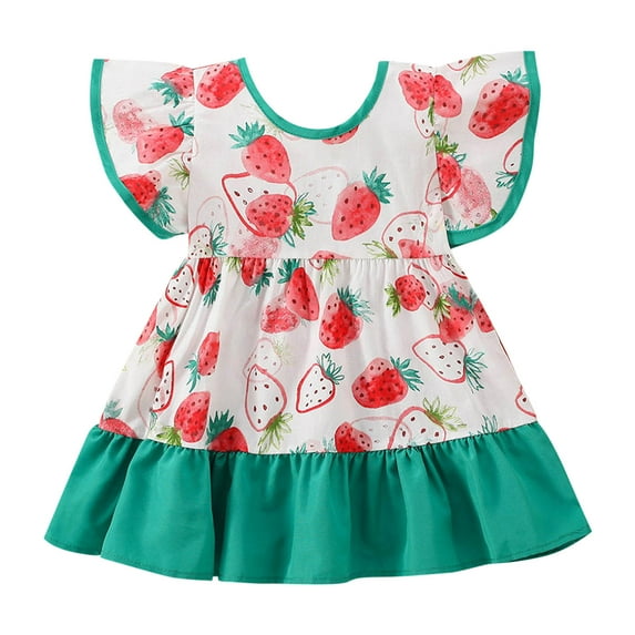 Cute Clothes for 𝐈𝐧fant Toddler Girls Fly Sleeve Strawberry Prints Ruffles Dress Dance Party Dresses Clothes