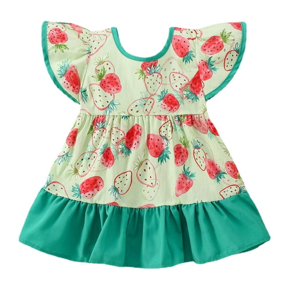 Cute Clothes for 𝐈𝐧fant Toddler Girls Fly Sleeve Strawberry Prints Ruffles Dress Dance Party Dresses Clothes