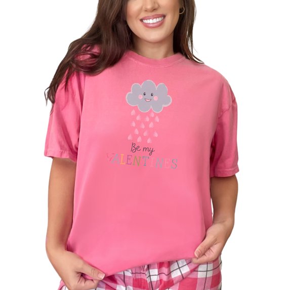 Cute Cloud Be My Valentine T Shirt, Adorable Valentines Day Shirt, Sweet Heart Rain Tee, Romantic Graphic Tee, Fun Valentine Gift, Crunchberry Comfort Colors T-Shirt, Medium