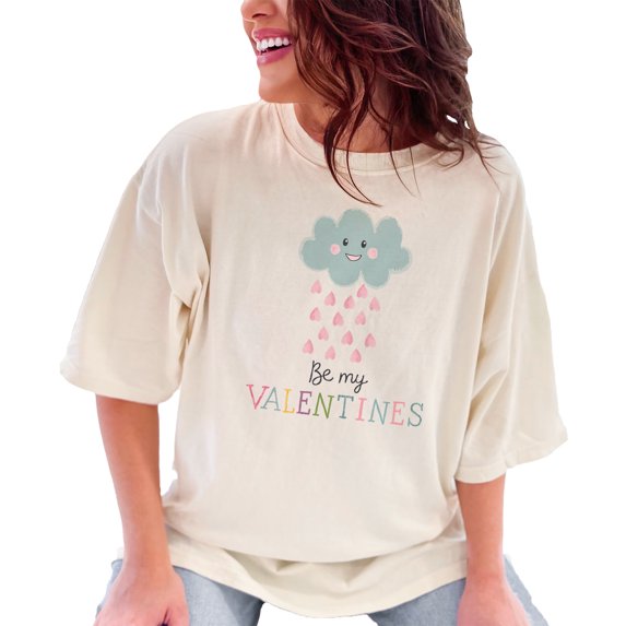 Cute Cloud Be My Valentine T Shirt, Adorable Valentines Day Shirt, Sweet Heart Rain Tee, Romantic Graphic Tee, Fun Valentine Gift, Ivory Comfort Colors T-Shirt, Medium