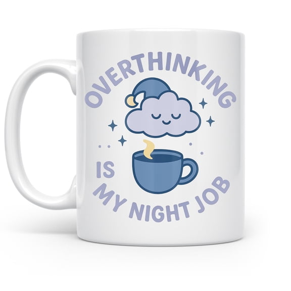 Cute Cloud Design 11 oz Coffee Mug - Funny Gift for Late-Night Thinkers White Ceramic