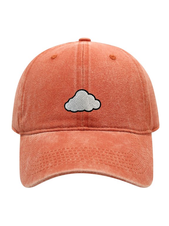 Cute Cloud Embroidered Adult Washed Baseball Cap, Adjustable Unstructured Dad Hat for Outdoor Casual Daily Wear