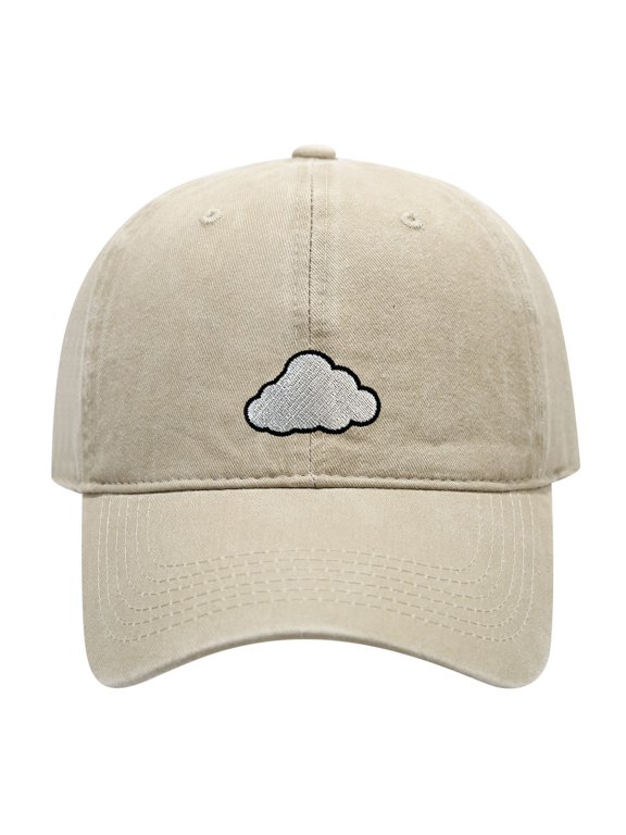 Cute Cloud Embroidered Adult Washed Baseball Cap, Adjustable Unstructured Dad Hat for Outdoor Casual Daily Wear