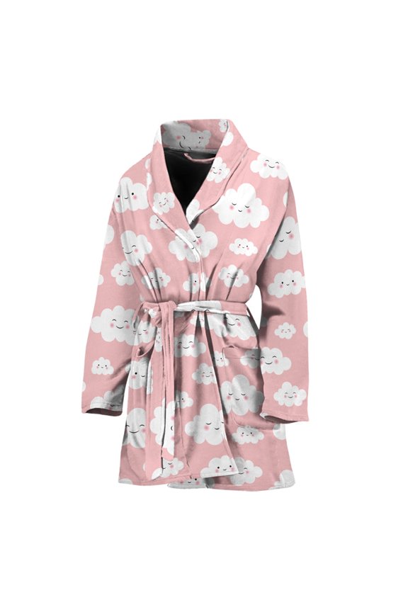 Cute Cloud Pattern Women Bathrobe One Size Univeral Fits Fashion Lightweight Plush Fleece Long Robe For Women