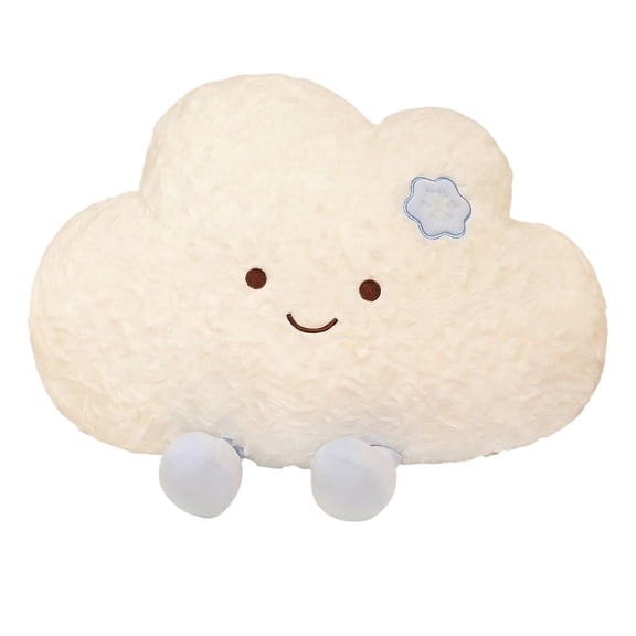 Cute Cloud Plush Toy, Soft Stuffed Animal with Smiling Face and Blue Flower, Girls Boys Bedroom Decor Nursery Playroom Companion