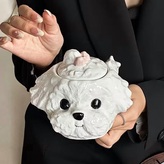 Cute Cloud Puppy 3D Ceramic Mug with Lid - Adorable Coffee Cup for Home Office & Gift Giving