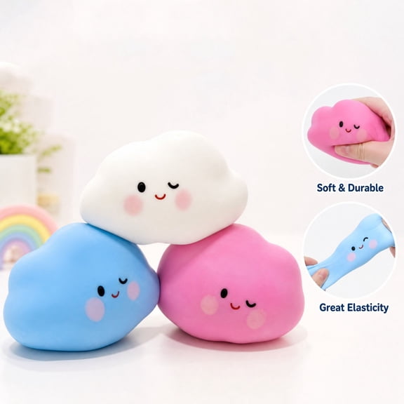 Cute Cloud Squishy Stress Ball,Cloud Shaped Squeeze Squishy,Soft Slow Rebound Squish Fidget Toy,Anxiety Relief Sensory Toy, Random Style 1Pcs
