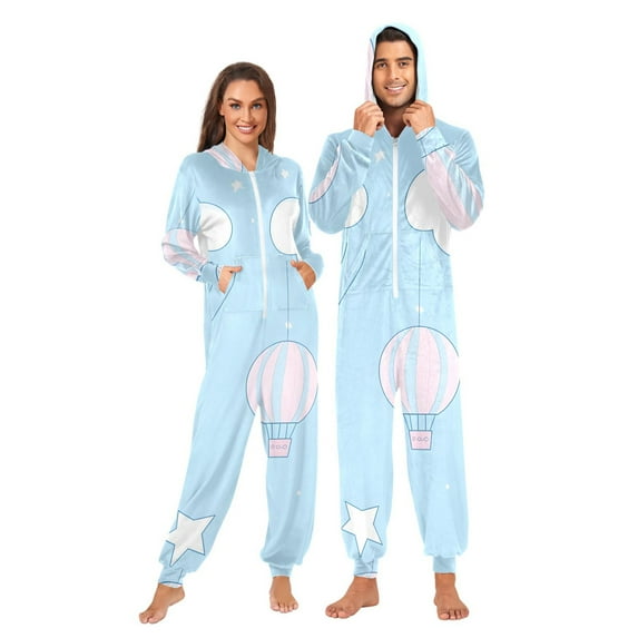 Cute Cloud and Sky Adult onesie Pajamas, Crystal Velvet Ultra Soft Warm Jumpsuit for Men and Women