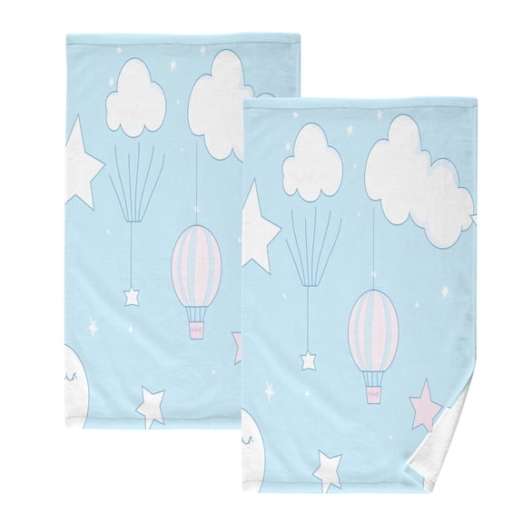 Cute Cloud and Sky Set of 2 Pure Cotton Towels, 16'' x 28'', Highly Absorbent and Soft
