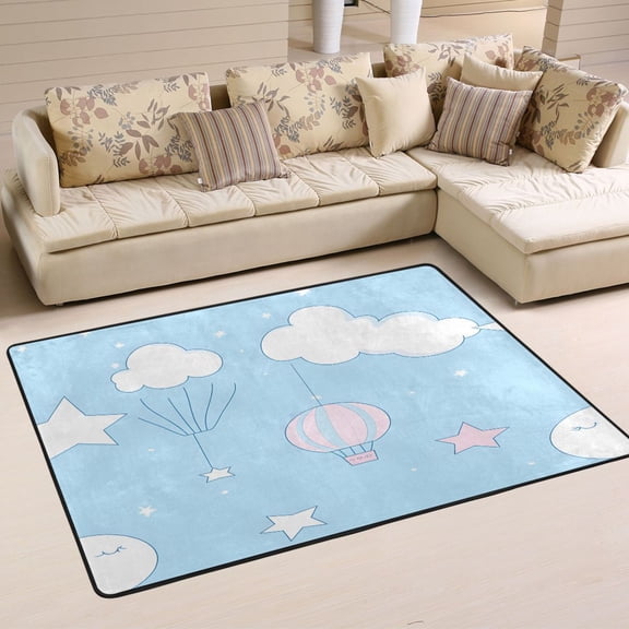 Cute Cloud and Sky Soft Polyester Area Rug 36''x24'', Non Slip, Memory Foam, Water Absorbent