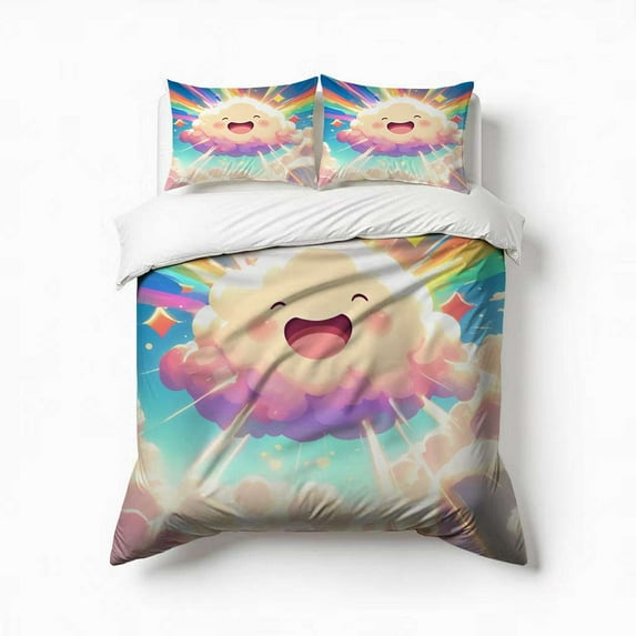 Cute Clouds Bedding Set 3 Pcs Soft Microfiber Quilt Cover For Bedroom Decor, Comforter Cover With 2 Pillowcase