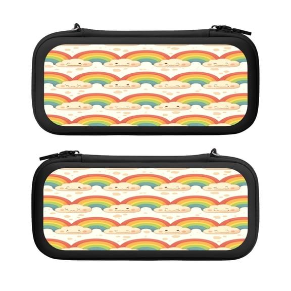 Cute Clouds, Carrying Case For Nintendo Switch & OLED Version, Eva Lightweight Shockproof Protective Pouch Case for Game Console & Accessories with 10 Game Card Slot & Wristband, Black