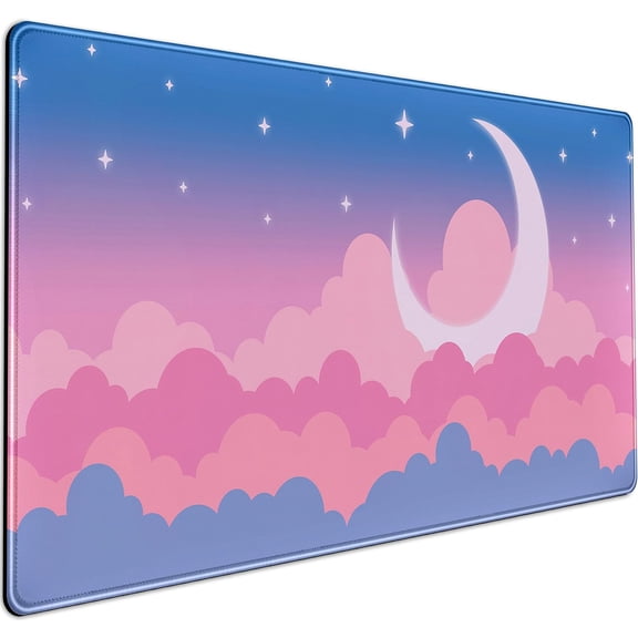 Cute Clouds Desk Mat Kawaii Desk Pad Gaming Mouse Pad Large Blue Sky Deskmat XXL Mousepad, Pink Purple Keyboard Mouse Mat Computer Mat for Desk, Kawaii Desk Decor for Women Girls 31.5X15.7 in