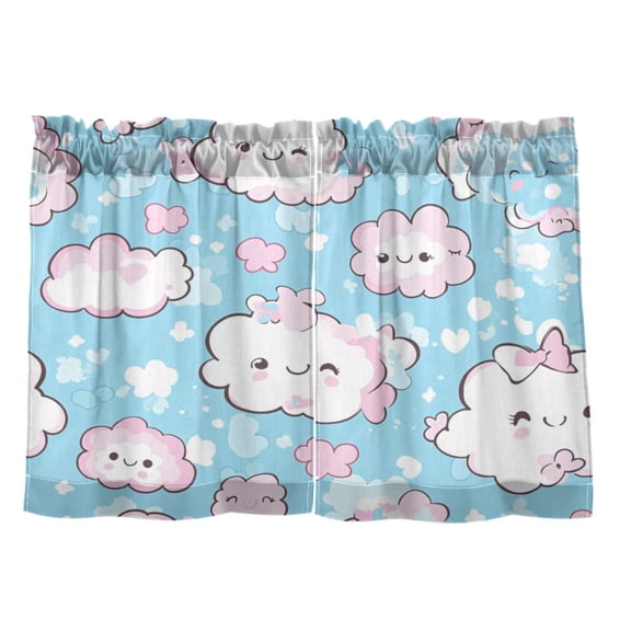 Cute Clouds Pattern 27"x24" Linen Look Cafe Curtain Set with Privacy and UV Protection
