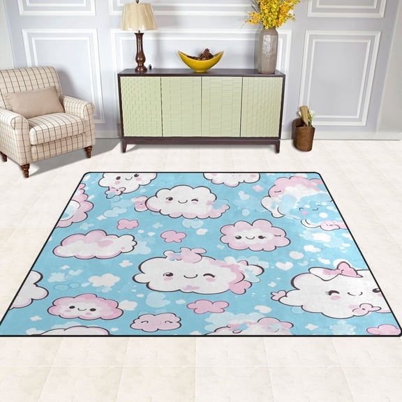 Cute Clouds Pattern 63''x48'' Plush Memory Foam Bath Mat, Soft, Absorbent, Non Slip, Durable