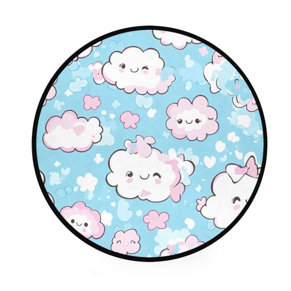 Cute Clouds Pattern Memory Foam Bath Mat 36" Absorbent Rug with Non Slip Base and 4 Bonus Pads