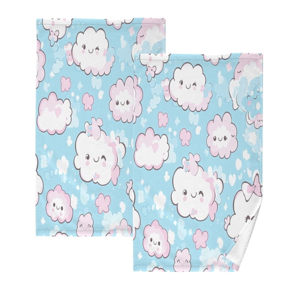 Cute Clouds Pattern Set of 2 Pure Cotton Towels, 16'' x 28'', Highly Absorbent and Soft