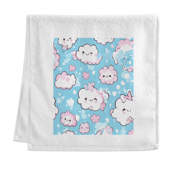 Cute Clouds Pattern Soft Cotton Towel with Vibrant Print, Perfect for Bathroom, Beach, and Travel