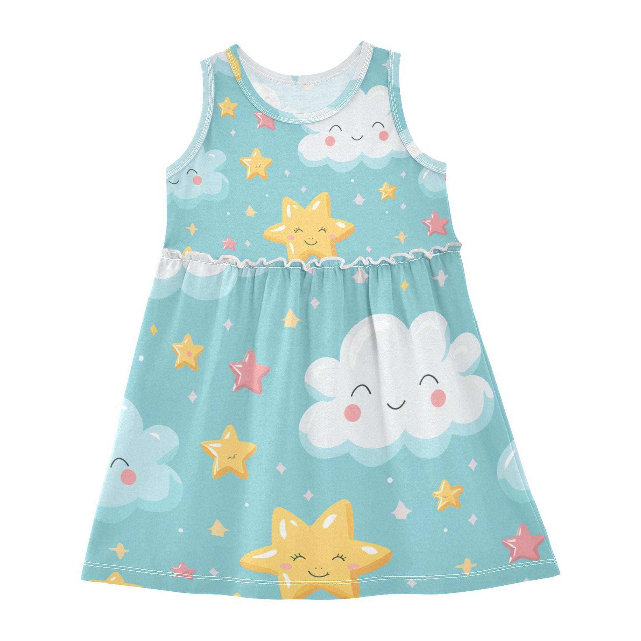 Cute Clouds Stars Cartoon Girls #39 Sleeveless Dress A Line One Piece Cute Clouds Stars Cartoon Girls #39 Sleeveless Dress A Line One Piece