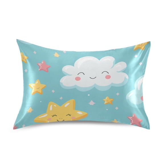 Cute Clouds Stars Cartoon Satin Pillowcase Envelope Design Pillow Covers 1 Pack Standard Size 20" x 26"