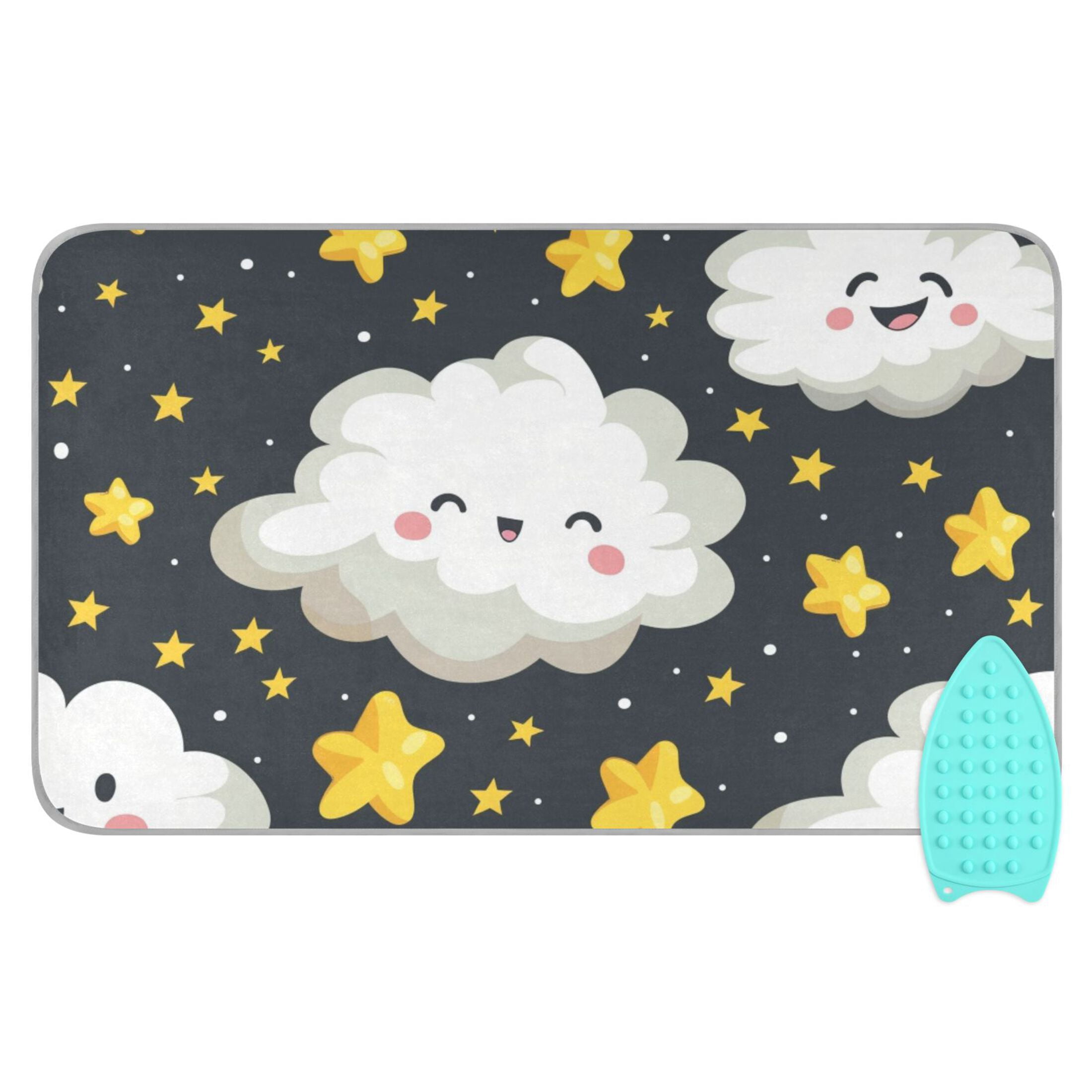 Cute Clouds Stars in Night Ironing Mat Blanket Portable Travel Ironing Pad Heat Resistant Pad 47.2" x 27.6”