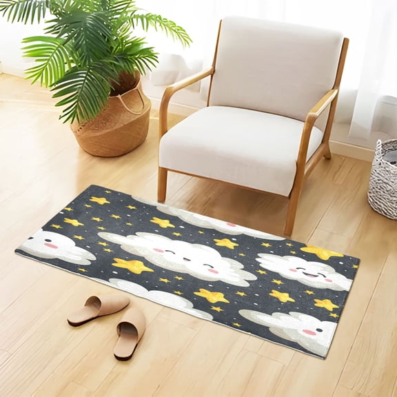 Cute Clouds Stars in Night Plush Carpet Non Slip Runner Rug Absorbent Bath Mat 39" x 20"