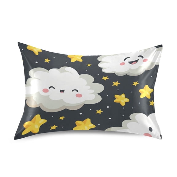 Cute Clouds Stars in Night Satin Pillowcase Envelope Design Pillow Covers 1 Pack Standard Size 20" x 26"