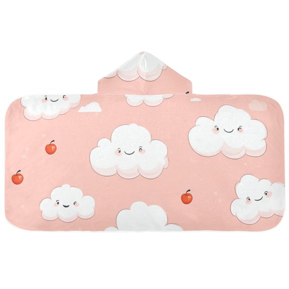 Cute Clouds on Pink Hooded Beach Towel Kids Bath Towels Quick Dry for Pool Swiming 50" x 23.5" Microfiber Soft Bathrobe
