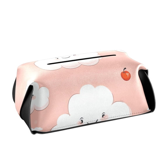 Cute Clouds on Pink Tissue Box Cover Leather Square Rectangle Tissue Box Holder for Bathroom Living Room Desk Office Decor