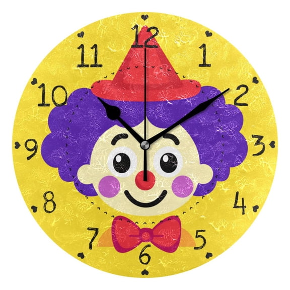 Cute Clown Face April Fools Day Round Wall Clock Silent Analog Battery Operated Black Pointer Home Decor 9.84" Diameter