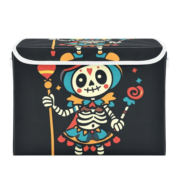 Cute Clown Skeleton Mardi-gras Halloween Foldable Storage Bin with Lid and Handle Collapsible Storage Box 16.5 x 12.6 x 11.8 inches