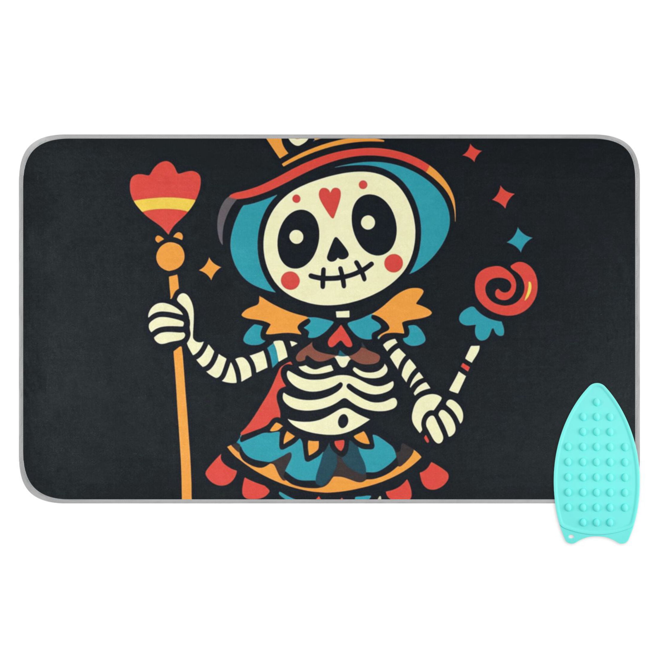 Cute Clown Skeleton Mardi-gras Halloween Ironing Mat Blanket Portable Travel Ironing Pad Heat Resistant Pad 47.2" x 27.6”