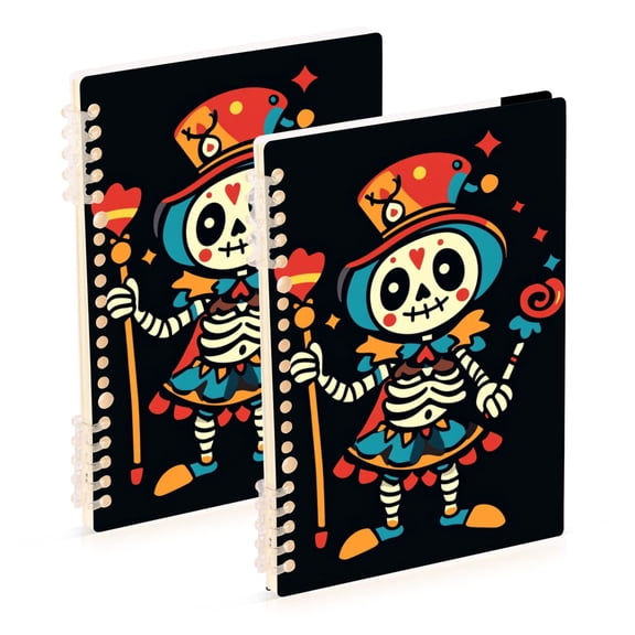 Cute Clown Skeleton Mardi-gras Halloween Notebook Detachable Coil Notebook Diary Plan Book A5 Size 60 Pages 1 Pack