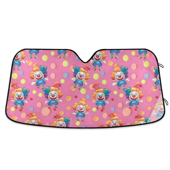Cute Clown and Polka Dots Car Windshield Sun Shade Foldable Car Front Window Visor Heat and UV Protection 53x23.5