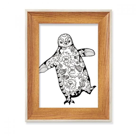 Cute Clumsy Penguin Animal Portrait Sketch Desktop Wooden Photo Frame Display Picture Art Painting Multiple Sets