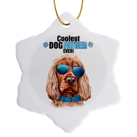 3drose, Cute Cocker Spaniel Dog Looking Cool for Fathers Day and Dog Dads, 3 inch Snowflake Porcelain Ornament