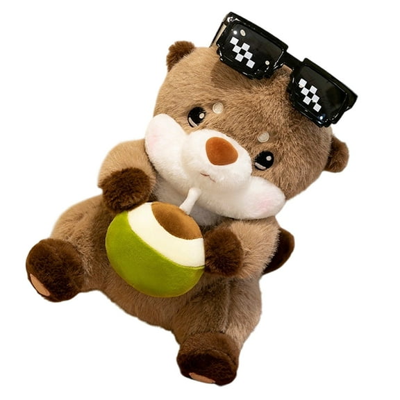 Cute Coconut Drinking Otter Plush Toy - Creative Cartoon Animal Doll for Children, Ideal Birthday Gift, Soft and Huggable Stuffed Animal,A