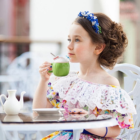 Cute Coconut Shaped Ceramic Coffee Mug with Lid, Multipurpose Summer Drinking Cup for Kitchen & Daily Dining Use,Blue