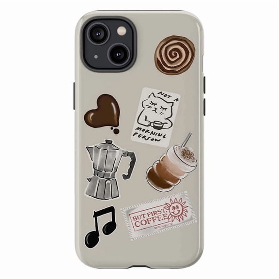 Cute Coffee Cat Collage Phone Case, Morning Latte & Sticker Art Cover for iPhone 17 16 15 14 13 12 11 Pro Max Plus Mini