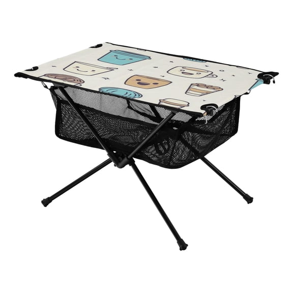 Cute Coffee and Desserts Pattern Galaxy Pine Tree Xmas Painting Christmas Kids Camping Tables Folding Table for Children 23.6x15.7in 600D Oxford Fabric 110lb Capacity