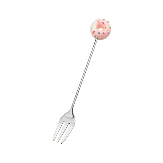 Cute Coffee Fork Stirring Fork Little Teaspoon Stainless Steel Sweet Donut Dessert Fork Mini Ice Cream Dessert Stirrers Cartoon Fork for Dessert (0.83"x4.88")