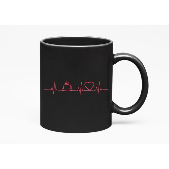 Cute Coffee Love Heartbeat, Coffee Lovers or Drinkers, Black 11oz Ceramic Mug